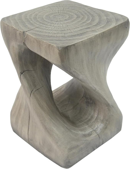 Christopher Knight Home Novi Outdoor Accent Table, Twist-Shaped MGO Sofa Side End Table, Garden Stool for Patio Balcony Beach Pool, Lightweight Concrete, Wood-Like Texture, Gray