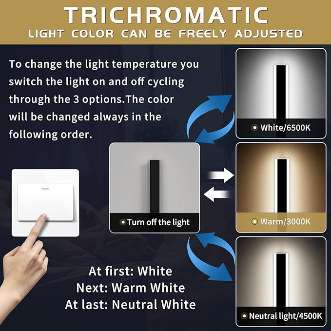 Modern 47inch Outdoor Wall Light, 3000k/4500k/6000k 3 Color Change Black Exterior Light Fixtures Wall Mount, Ip65 Waterproof Modern Porch Lights Non-Dimmable, Long Linear Outside Lighting Hard-Wired