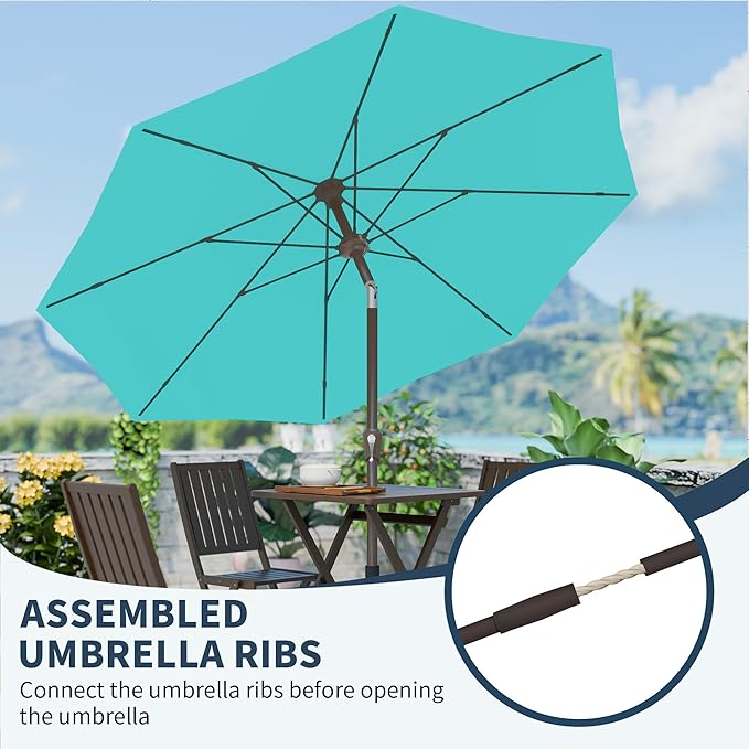 PatioKingdom 11FT Patio Umbrella,Outdoor Umbrella with Push Button Tilt and Crank,Market Table Umbrella with 8 Sturdy Fiberglass Ribs UV Protection(Peacock Blue, 11FT)
