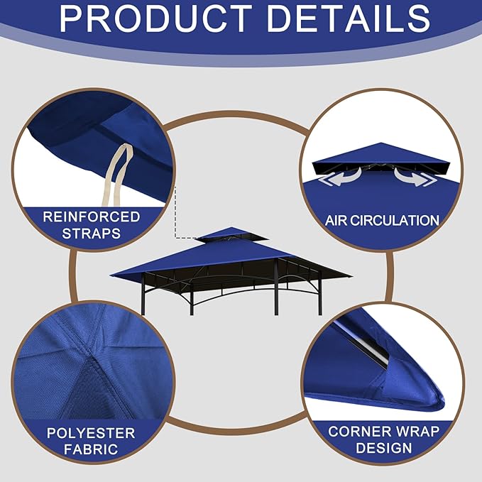 Grill Gazebo Replacement Roof, 5x8ft Outdoor BBQ Gazebo Canopy Cover, Double Tiered Grill Gazebo Replacement Roof for #L-GG001PST-F
