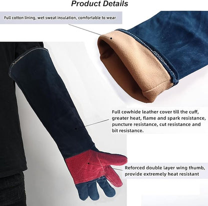 23.6" Inch Long Sleeves Welding Safety Gloves, Heat Resistant Stove Fire And Barbecue Gloves, Bite Proof Animal Handling(Black)