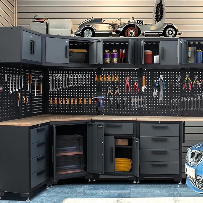 Garage Storage Cabinet System Corner Workshop Set 15-Pcs Garage Cabinets and Storage System for Tool Organization