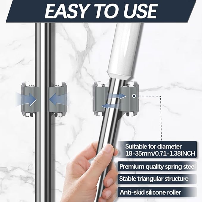3-H Mop Holder 45 Pack,Brush Holder,Broom Holder Wall Mounted for Kitchen Bathroom Laundry Room Shed Garage Garden(Grey)