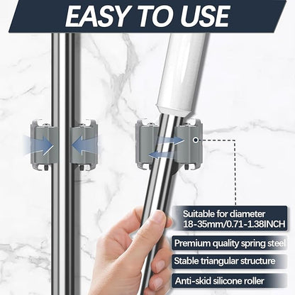 3-H 4 Pack Mop and Broom Holder Big Size Hanging 1 KG Extra,Broom Hanger Wall Mount for Hanging and Organizing Shove Rake Yard Tools in Shed Kitchen Laundry Room Bathroom Garden(Grey)