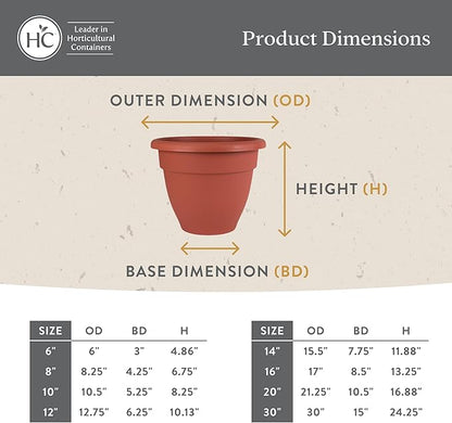 The HC Companies 14 Inch Caribbean Planter Pots with Drainage & Plug, Rolled Rim Plastic Planters for Indoor & Outdoor Plants, 2-Pack Decorative Flower Pots for Garden, Office & Home Decor, Pink Rose