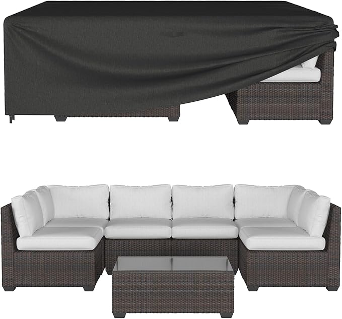 ONBRILL Patio Furniture Set Covers, 128 × 84 × 28 inch Outdoor Furniture Set Covers Waterproof, 600D Heavy Duty Oxford Patio Table Cover with Windproof Buckles for Patio Table and Chair Set, Black
