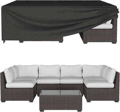 ONBRILL Patio Furniture Set Covers, 128 × 84 × 28 inch Outdoor Furniture Set Covers Waterproof, 600D Heavy Duty Oxford Patio Table Cover with Windproof Buckles for Patio Table and Chair Set, Black