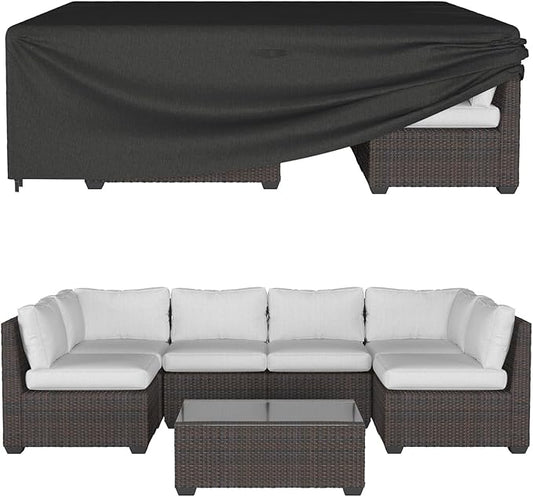 ONBRILL Patio Furniture Set Covers, 128 × 84 × 28 inch Outdoor Furniture Set Covers Waterproof, 600D Heavy Duty Oxford Patio Table Cover with Windproof Buckles for Patio Table and Chair Set, Black