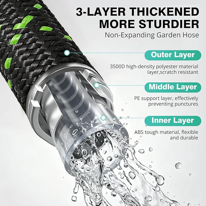 Garden Hose 50FT, Flexible Lightweight Non-Expandable Water Hose with 10 Function Nozzle,No-Kink, Leak-Proof, Burst-Resistant, High-Pressure for Yard, Outdoor
