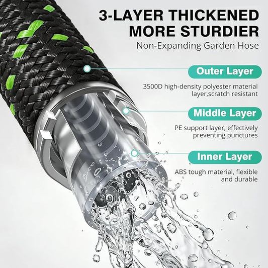 Garden Hose 15FT, Flexible Lightweight Non-Expandable Water Hose, No-Kink, Leak-Proof, Burst-Resistant, High-Pressure for Yard, Outdoor