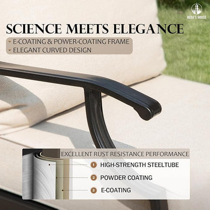 HERA'S HOUSE 5 Pieces Patio Furniture Set, 2 x Cushioned Rocking Chair, 2 x Ottoman, 1 x 3-Seat Sofa, All Cushioned 7 Seats Outdoor Conversation Set for Lawn Garden Backyard