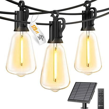 Brightown 175FT Solar String Lights Outdoor Waterproof with Remote, 56+1 LED Shatterproof Bulbs, Dimmable & Timable, 3 Light Modes - Commercial Grade Patio Lights for Garden Backyard Party Decor