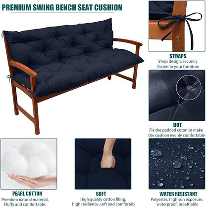 Swing Replacement Seat Cushions, 2-3 Seater Bench Cushions for Outdoor Furnitur with Backrest, Garden Recliner Seat Cushions Waterproof Sofa Pads (Dark Blue, 47x40in)