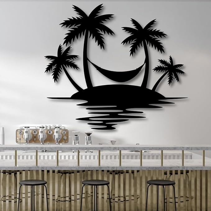 Palm Tree Metal Wall Decor,Palm Tree Outdoor Wall Art,Tropical Palm Tree Wall Decorations for Living Room,Outdoor Wall Decorations for House(30"×26",Black)