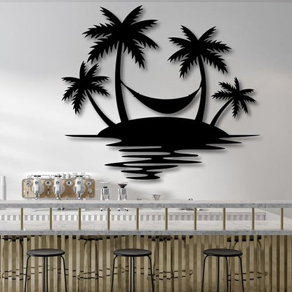 Palm Tree Metal Wall Decor,Palm Tree Outdoor Wall Art,Tropical Palm Tree Wall Decorations for Living Room,Outdoor Wall Decorations for House(30"×26",Black)