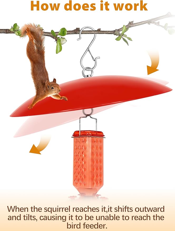 13" Hummingbird Feeder Dome Guard,Bird's Feeder Rain Cover,Squirrel Proof for Bird Feeders Pole, Smart Bird Feeders Umbrella(Bright Red), 2Pack
