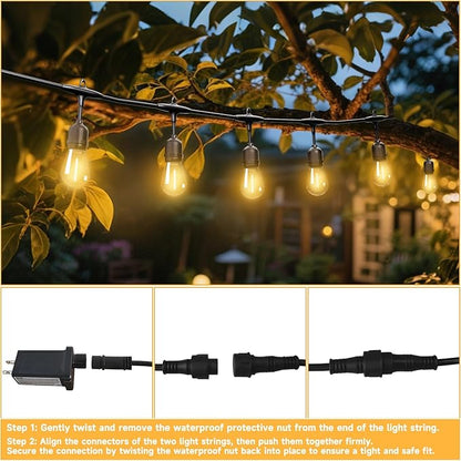 Outdoor Safety String Lights 200FT - Commercial Grade Low Voltage Strand with 80 S14 Shatterproof Bulbs for Tree Garden Yard bistro Cafe | Warm Yellow 3500K Party Lights | IP65 Waterproof | UL Listed