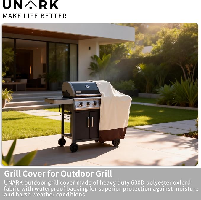 52 Inch Grill Cover for Outdoor Grill Covers Heavy Duty Waterproof Compatible with Weber Grill Covers 2-4 Burners Barbecue Grill Cover Series 52" L x 24" W x 42" H Beige and Brown