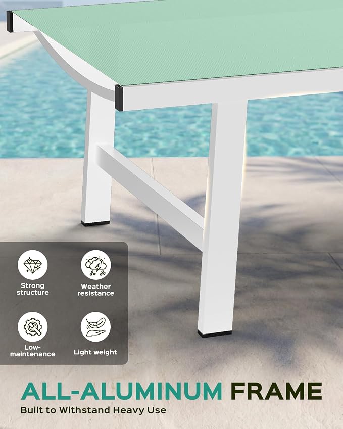 Vexwalx Patio Chaise Lounge Chair Outdoor with Wheels&Armrests, Aluminum Pool Lounge Chairs 5-Position Adjustable Recliner, Outdoor Beach Lounge Chairs for Outside, Patio, Deck, Yard, Light Green