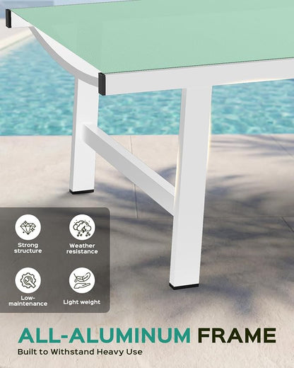 Vexwalx Patio Chaise Lounge Chair Outdoor with Wheels&Armrests, Aluminum Pool Lounge Chairs 5-Position Adjustable Recliner, Outdoor Beach Lounge Chairs for Outside, Patio, Deck, Yard, Light Green