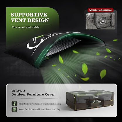 UIRWAY 600D Heavy Duty Patio Furniture Covers-Upgraded 5 Layers Tough Oxford fabric Waterproof Outdoor Table Cover for Table and Chairs with Triple-Layer Windproof Design Fits 74"L × 47"W × 28"H