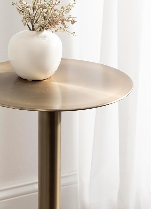 Kate and Laurel Cannings Modern Metal Round Side Table, 14 x 14 x 24, Antique Brass, Transitional Sculptural Indoor Plant Stand with Pedestal Base for Living Room End Table or Bedroom Nightstand
