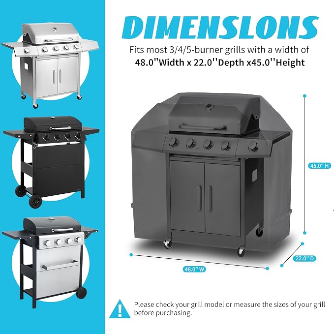 Waterproof 48 Inch Grill Cover for Gas BBQ - Heavy Duty Outdoor Grill Protector with UV & Fade Resistant, Adjustable Straps