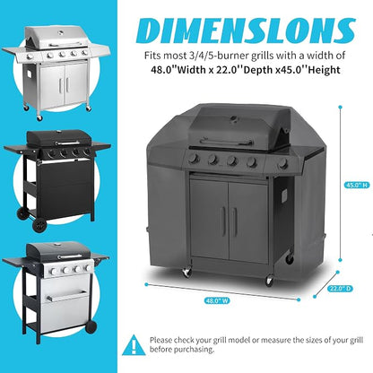 Waterproof 48 Inch Grill Cover for Gas BBQ - Heavy Duty Outdoor Grill Protector with UV & Fade Resistant, Adjustable Straps
