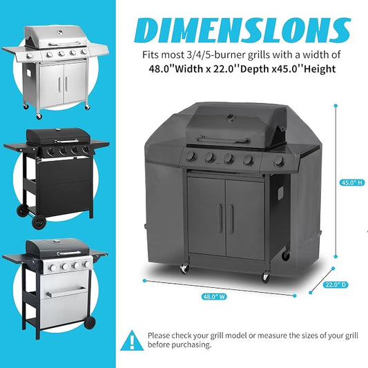 Waterproof 48 Inch Grill Cover for Gas BBQ - Heavy Duty Outdoor Grill Protector with UV & Fade Resistant, Adjustable Straps