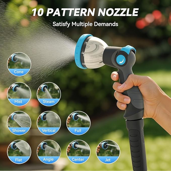 Retractable Garden Hose Reel, 5/8 in x 65 ft Wall Mount Heavy Duty Hose Reel with Any-Length Lock, Auto Rewind System, 180° Swivel Bracket, and 10-Pattern Nozzle for Garden, Dark Grey