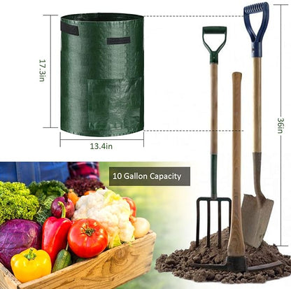 JJGoo 2 Pack 10 Gallon Garden Potato Grow Bags with Flap and Handles Aeration Fabric Planter Pots, Heavy Duty Potato Planters Garden Planting Bags for Onion, Fruits, Tomato, Carrot (Green)