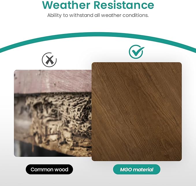 SUNBURY Concrete Side Table Set of 2, Outdoor Side Table Nesting for Patio, Outdoor Accent Table Patio End Table in Woodgrain, Ceramic for Balcony, Courtyard, Round, Light Brown