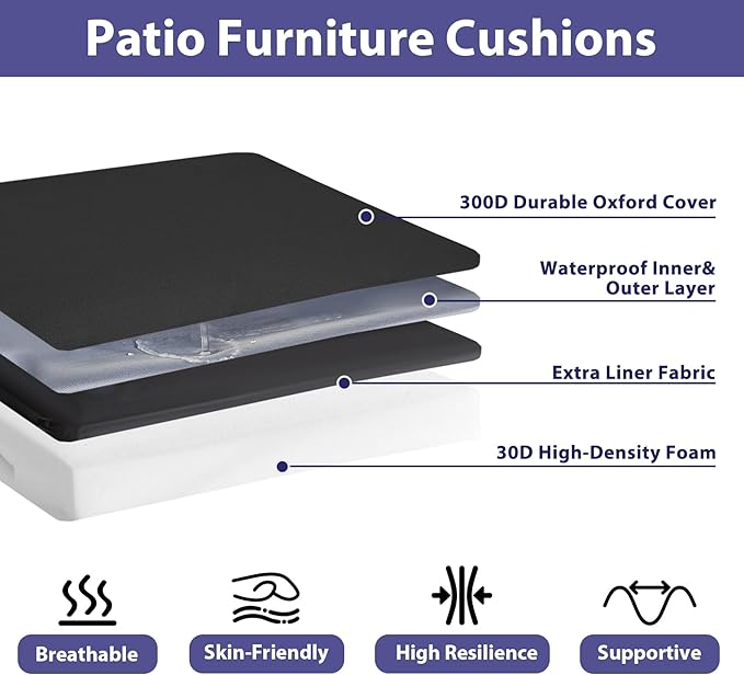 Outdoor Chair Cushions Set of 4,Waterproof Outdoor Seat Cushions for Patio Furniture,Patio Chair Cushion with Handle and Ties, Square Out Door Chair Pads,18.5" x 16" x 3", Black