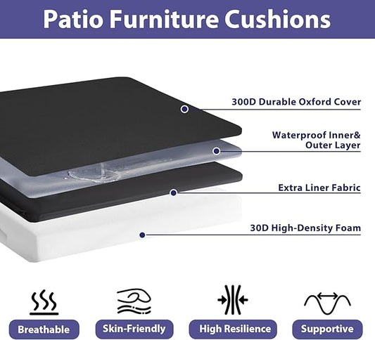 Outdoor Chair Cushions Set of 4,Waterproof Outdoor Seat Cushions for Patio Furniture,Patio Chair Cushion with Handle and Ties, Square Out Door Chair Pads,18.5" x 16" x 3", Black