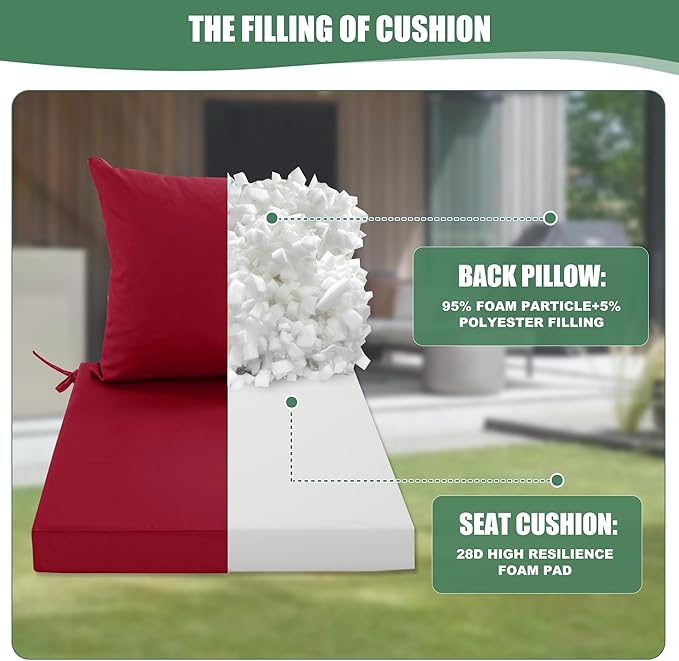 Outdoor Cushions for Patio Furniture, Double-Sided Waterproof Backrest and Seat Cushion Set with Removable Cover, 19 x 19 Inch, Red, Set of 4