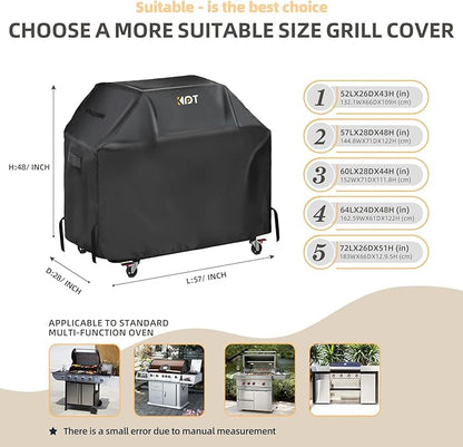 KPT 57 Inch Grill Cover for Outdoor Grill - Heavy Duty Waterproof 420D BBQ Cover with Hook, Air Vent, Buckle - Gas Grill Cover, UV & Fade Resistant, BBQ Grill Cover for Weber, Nexgrill, Char Broil