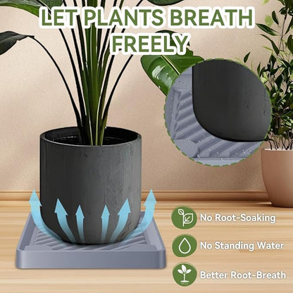 2 Pack-Square Plant Caddy with Hidden Wheels 10 Inch Heavy Duty Rolling Plant Stands Indoor Outdoor Plant Saucer Tray Dolly with $9.9 Garden Tools (Gray)
