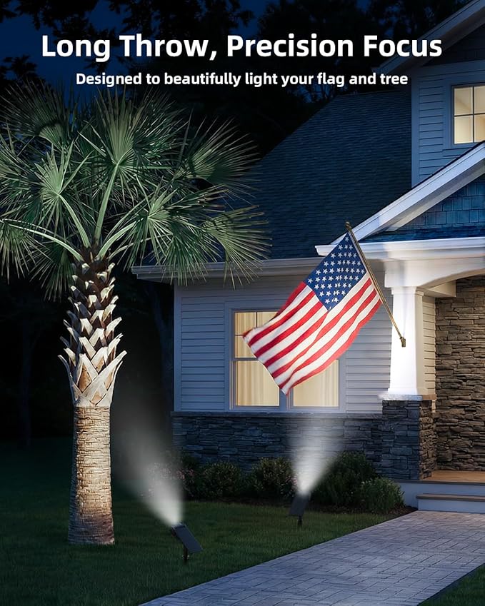 EZVALO Solar Spot Lights Outdoor IP67 Waterproof, Adjustable Solar Landscape Lights, 3 Lighting Modes Solar Spotlights for Outside Yard Garden Plant Trees Pathway Flag (Cool White-2Pack)