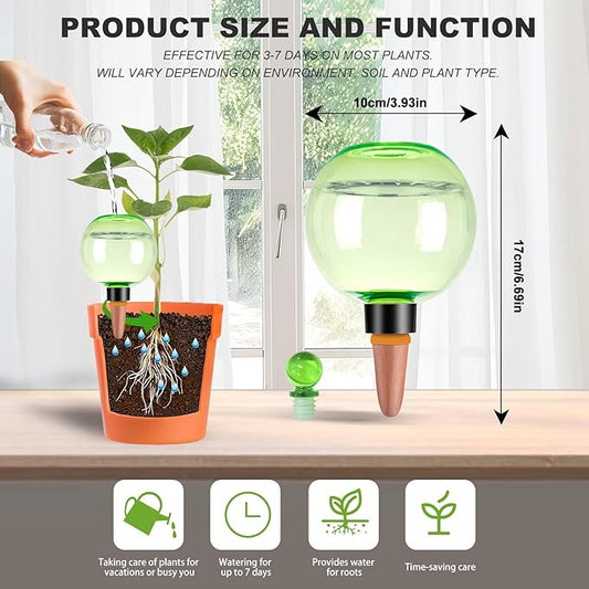 4 Pack Self Watering Globes 17oz Large Plant Watering Globes Top Fill, Self Water Planter Insert Indoor/Outdoor Plastic Water Bulbs Slow Release Terracotta for Plants, Green