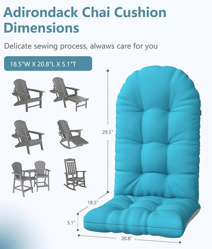 Adirondack Chair Cushion, Thickened Patio Chair Cushions with Ties, Waterproof and UV-Protected Rocking Chair Cushion for Indoor and Outdoor, Lake Blue.
