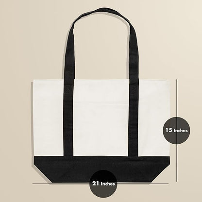 Carrywell (Not Made In China) Canvas Tote Bags with Zipper 3-Pack, 15" x 21", Heavy Duty Organic Cotton With Handles and Front Pocket, Reusable Shopping Totes