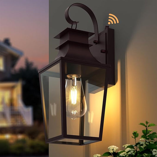 Outdoor Wall Lantern, 𝟏𝟔 𝐈𝐍𝐂𝐇 Dusk to Dawn Outside Light Wall Sconce with E26 Sockets & Clear Glass Shades, Oil Rubbed Bronze Waterproof Outdoor Lights for House Front Door Porch