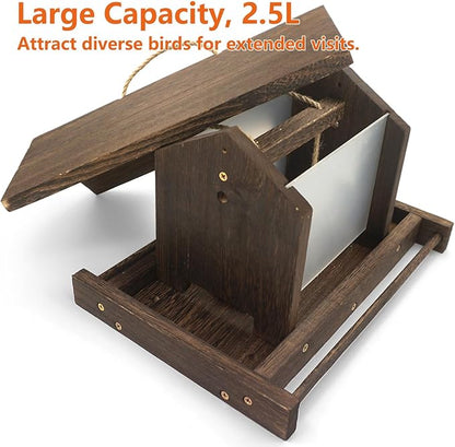 Wooden Bird Feeder Large Capacity Wood Birdfeeder for Feeding Outside Garden Wild Finches Robin Sparrow Blue Jay Chickadees