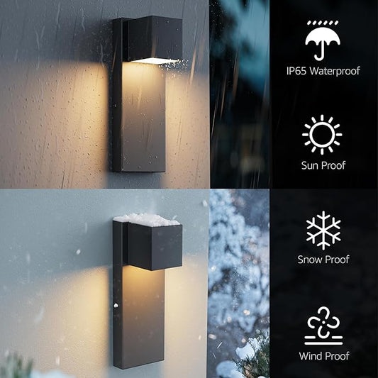 2 Pack 13" Modern Outdoor Led Wall Light,16W 3000K 1200Lumen Porch & Patio Hardwired Wall Mount Wall Sconces,Exterior IP65 Waterproof Aluminum Wall Lamp for Front Door Garage Garden(Black)
