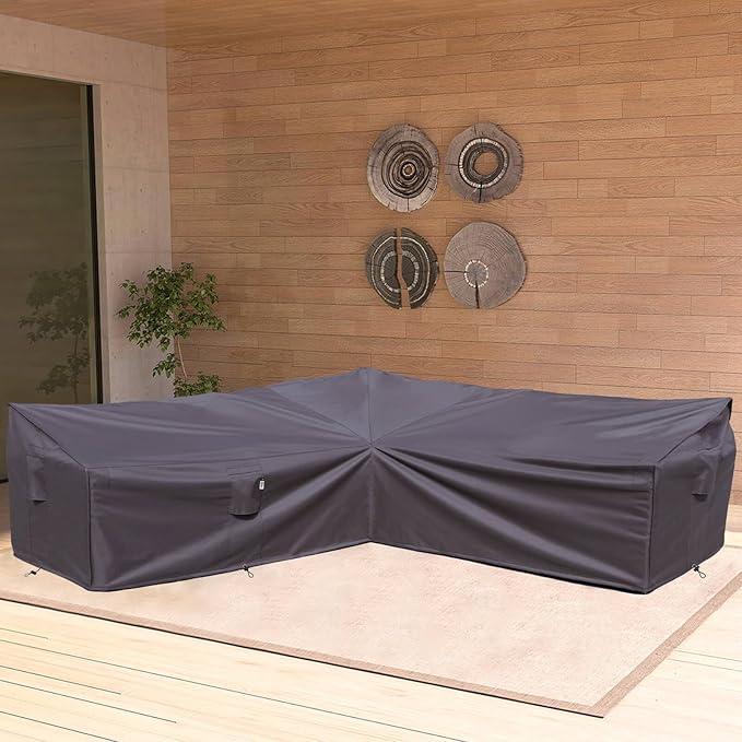 Heavy Duty Outdoor Sectional Sofa Cover, 115"X115" Waterproof 600D Oxford Patio Sectional Couch Cover, Lawn Patio Furniture Winter Cover, Storm Grey