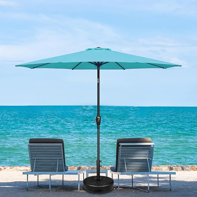 Simple Deluxe 2 Pack 9FT Outdoor Patio Umbrella Table Market Umbrella with Push Button Tilt and Crank, 8 Sturdy Ribs, UV Protection Waterproof for Garden, Lawn, Deck, Backyard, Pool,Turquoise
