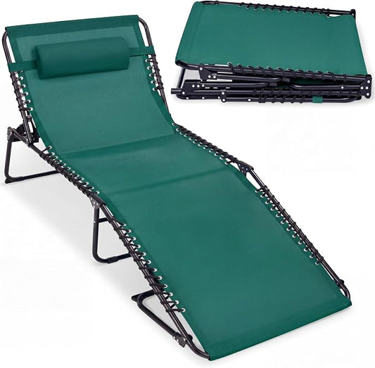 Best Choice Products Extra Wide Patio Chaise Lounge Chair, Portable Outdoor Folding Recliner for Lawn, w/ 8 Positions, Handles, 440lb Capacity - Forest Green