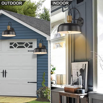 Outdoor Barn Light Hammered Barn Light, Farmhouse Exterior Wall Mount Light Vintage Wall Lighting Fixture Industrial Sconce Lantern for Porch, Entryway, Garage, Black, 2 Pack