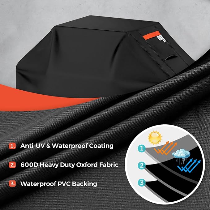 Grill Cover for Outdoor Grill 600D Heavy Duty 64Inch Waterproof,UV & Fade Resistant,BBQ Cover with Adjustable Straps,BBQ Grill Cover for Weber,Blackstone,Charbroil etc,Black