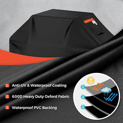 Grill Cover for Outdoor Grill 600D Heavy Duty 64Inch Waterproof,UV & Fade Resistant,BBQ Cover with Adjustable Straps,BBQ Grill Cover for Weber,Blackstone,Charbroil etc,Black